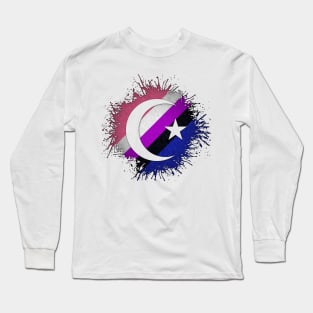 Paint Splatter Gender Fluid Pride Flag Star and Crescent Symbol Long Sleeve T-Shirt